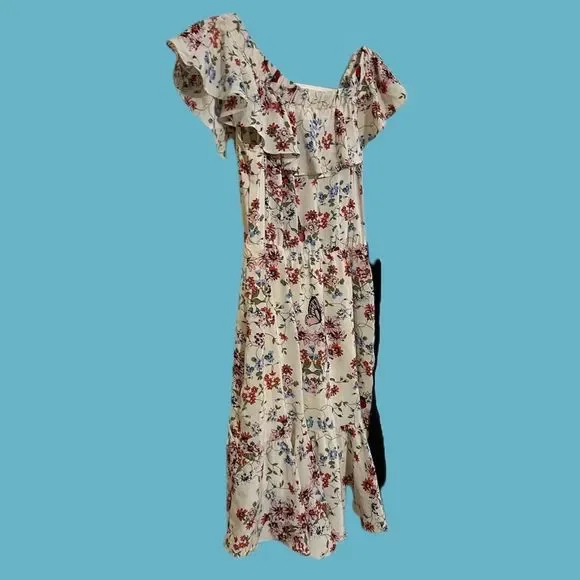 Maje | Modern Cottagecore | Lined |Silk | Butterfly Ladybug Ruffled Floral Dress - Picture 11 of 13